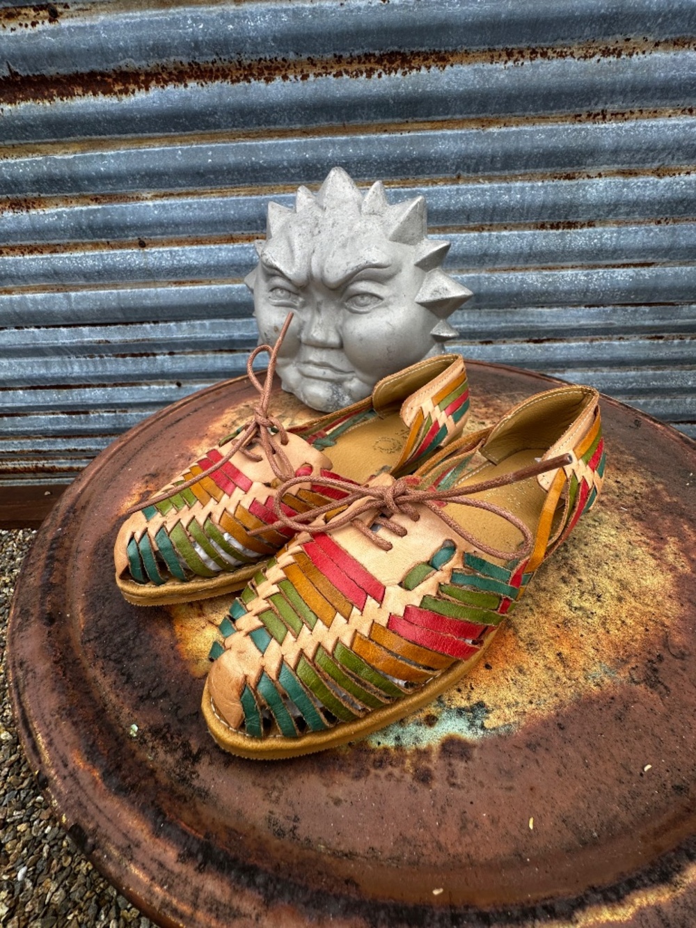 Mexican Huarache Lace-Up Leather Flats Multicolor Woven Women’s 10 Handmade Mex - Picture 2 of 5